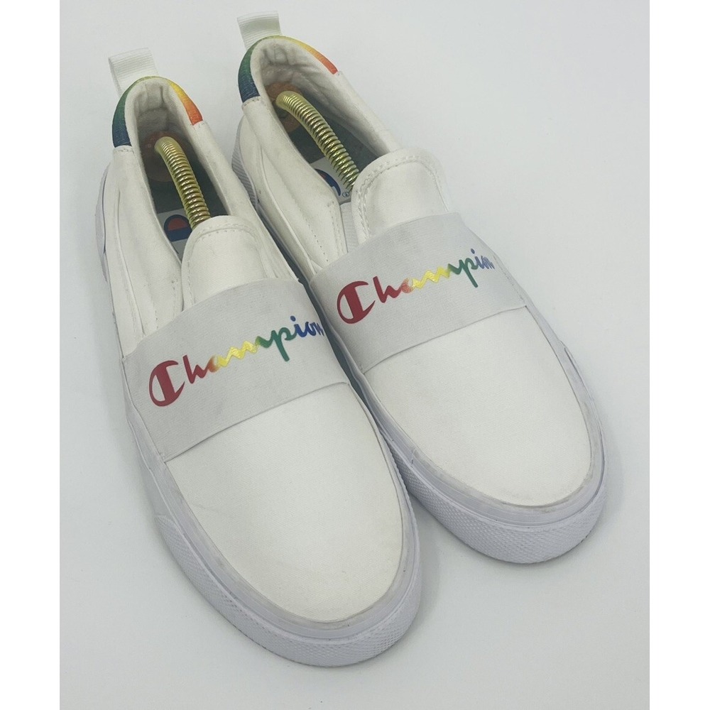Champion White Multicolored Rainbow Rally Slip On Shoes Womens Size 9 Canvas